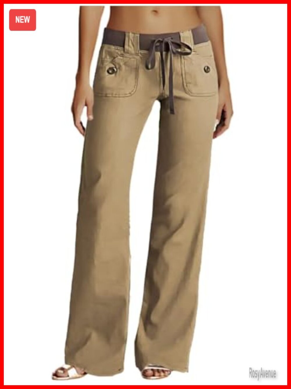 Low Rise Cargo Wide Leg Drawstring Pants Linen Casual Women